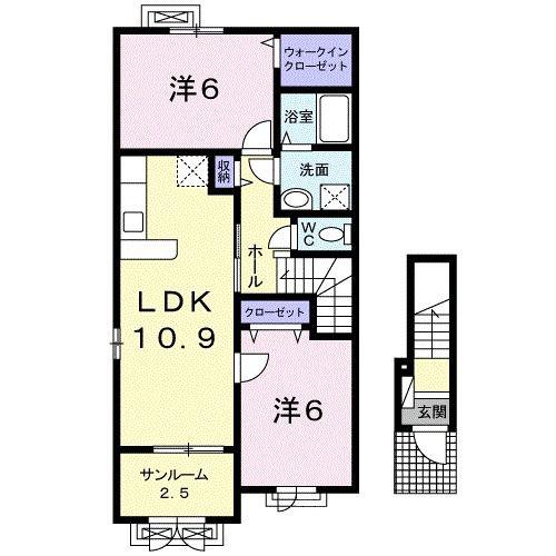 フルール・ド・スリジェ(2LDK/2階)の間取り写真