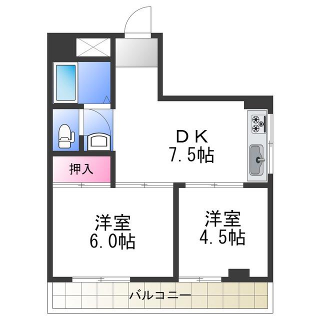 プリンスヴィラ東住吉(2DK/3階)の間取り写真