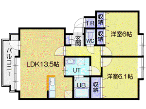 ノウブル大麻(2LDK/3階)の間取り写真