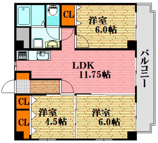 ユニテタワラ(3LDK/5階)の間取り写真