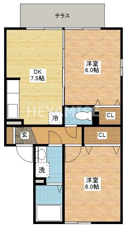 グランモア貝津C棟(2DK/1階)の間取り写真