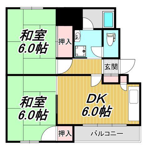 岩崎ハイツB棟(2DK/1階)の間取り写真