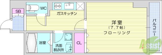 KDX定禅寺通レジデンス(1K/14階)の間取り写真