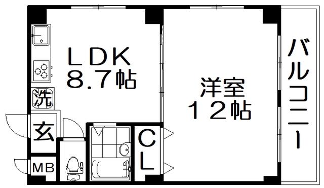 グレースコート香里園(1LDK/4階)の間取り写真