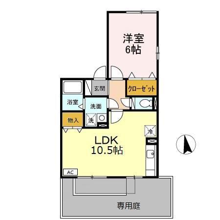 リヴィエールサナエ B(1LDK/1階)の間取り写真