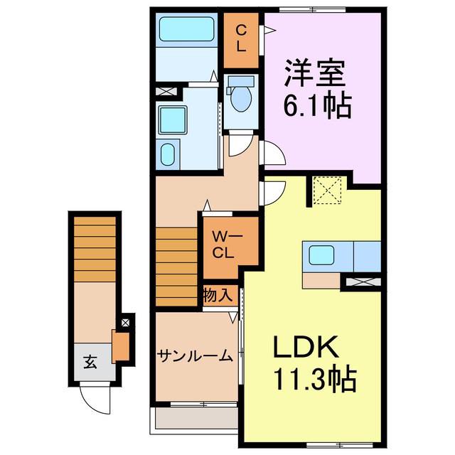 シャンポール新居(1LDK/2階)の間取り写真