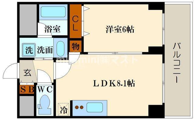 ラピスラズリ(1LDK/4階)の間取り写真