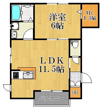 S・IハイツIII(1LDK/2階)の間取り写真