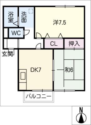 コンフォール B棟(2DK/1階)の間取り写真
