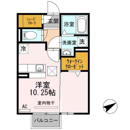 エスペランサ B棟(ワンルーム/1階)の間取り写真