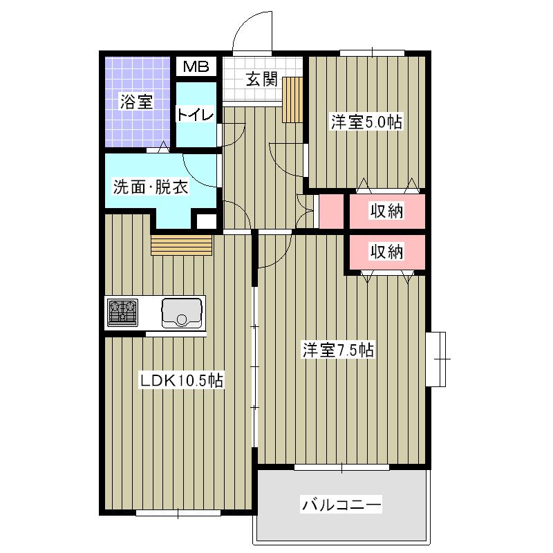 レアールセレッソB棟(2LDK/3階)の間取り写真