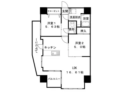 クラウディア八王寺(2LDK/8階)の間取り写真
