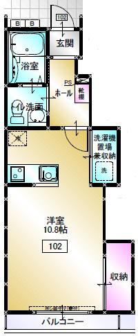 イルサンルイI(1K/1階)の間取り写真