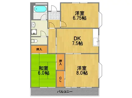ルミエールマルヤマ(3DK/3階)の間取り写真