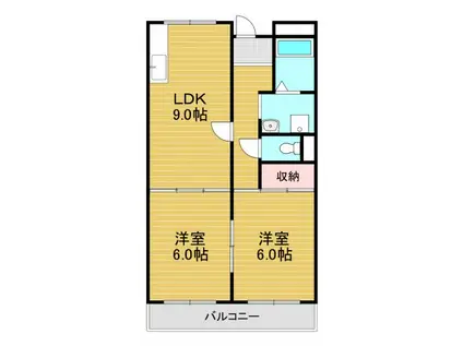 サンハイツ今熊(2LDK/3階)の間取り写真