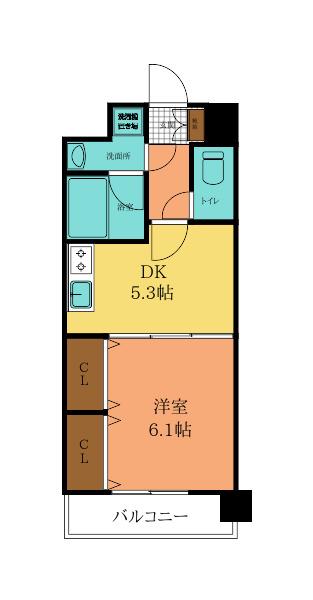 ニューシティアパートメンツ南小倉II(1DK/8階)の間取り写真