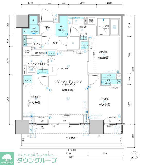 パークタワー勝どき ミッド棟(3LDK/22階)の間取り写真
