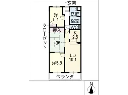 ワイズ東畑(3LDK/2階)の間取り写真