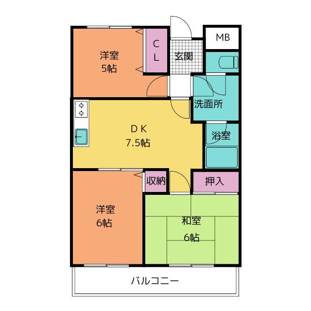 SCライムライト(3DK/4階)の間取り写真