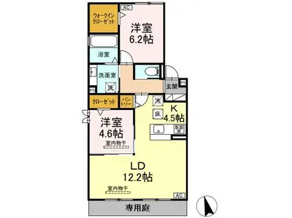 グラシア 相生(2LDK/1階)の間取り写真