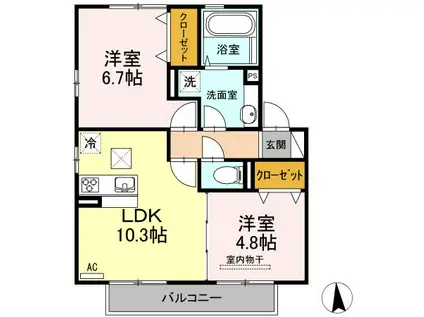 花笑み荘 B棟(2LDK/1階)の間取り写真