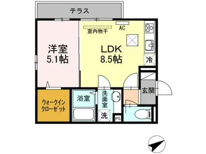広島高速交通アストラムライン 安東駅 徒歩7分 3階建 築9年(1LDK/1階)の間取り写真