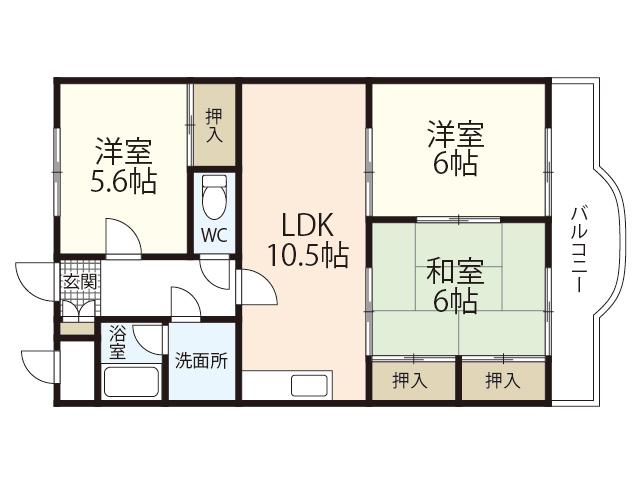 吉岡マンション(3LDK/3階)の間取り写真