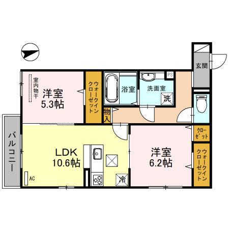 モン・ボヌール明石(2LDK/2階)の間取り写真