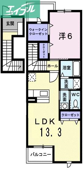 レジデンスヒロC(1LDK/2階)の間取り写真