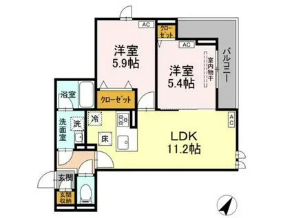 セレスティア細田C C(2LDK/1階)の間取り写真