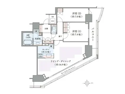 ジークレフ新神戸タワー(2LDK/34階)の間取り写真