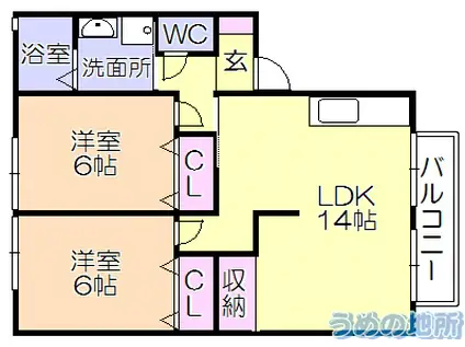 ピュアドーム1(2LDK/2階)の間取り写真