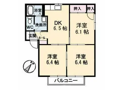 アメニティプラザ早島A棟(3DK/2階)の間取り写真