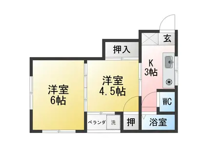 山本ハイツ(2K/2階)の間取り写真