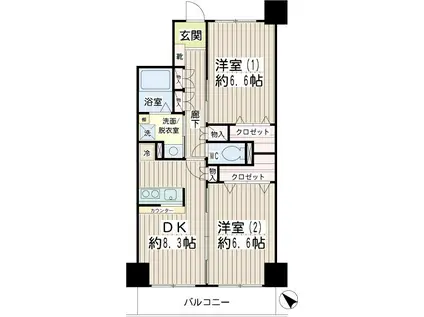 スカイ61(2DK/5階)の間取り写真