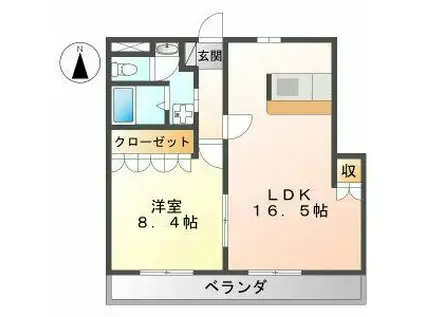 エクシード鳥羽見(1LDK/2階)の間取り写真