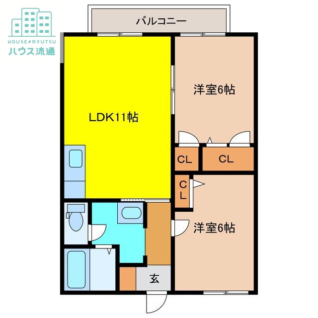 エスポアール上峰A(2LDK/1階)の間取り写真