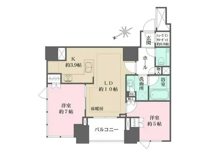 アルビオ・ザ・タワー千代田飯田橋(2LDK/4階)の間取り写真