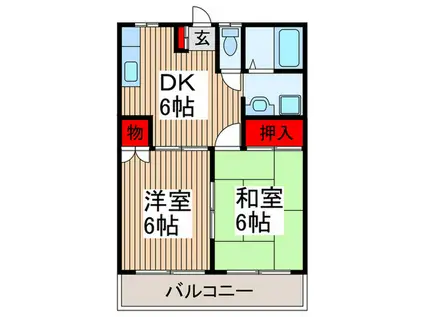 クレストビュー所沢(2DK/1階)の間取り写真