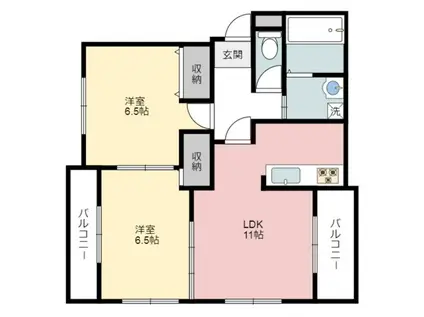 BLUE・LAKE・VILLAGE A棟(2LDK/3階)の間取り写真