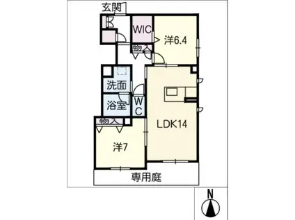 プレジール カミナ(2LDK/1階)の間取り写真