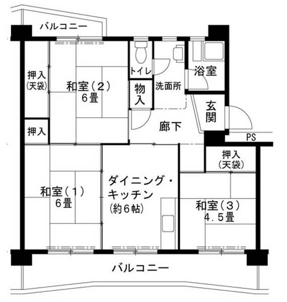 ビレッジハウス志染5号棟(3DK/4階)の間取り写真
