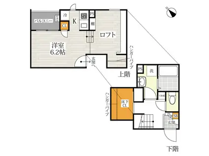 CB福津サントバウム(1K/2階)の間取り写真