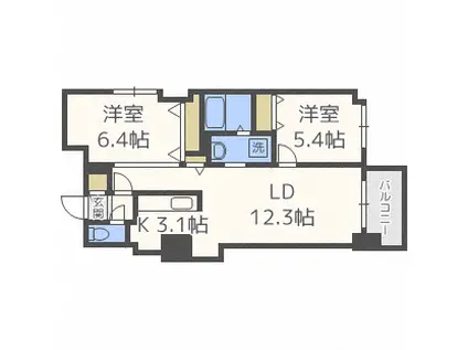 CHAM DE DE(2LDK/6階)の間取り写真