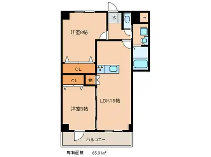 フェリセステージ梅光園(2LDK/8階)の間取り写真