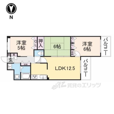 サンクタス祇園石段下(3LDK/2階)の間取り写真