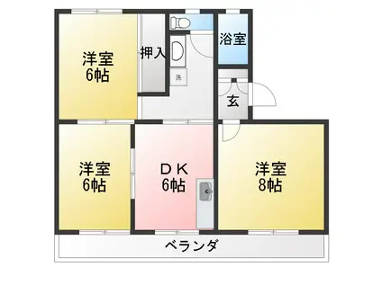 ハイツ道原(2LDK/3階)の間取り写真