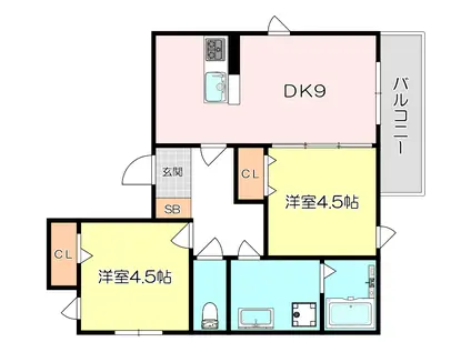 ハウス オブ グレイス(2LDK/3階)の間取り写真