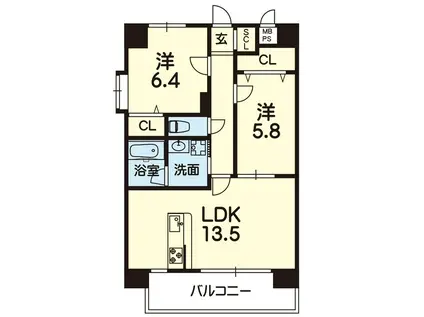 MON REVE京町(2LDK/8階)の間取り写真