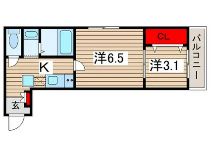 フロレゾン稲毛(2K/3階)の間取り写真